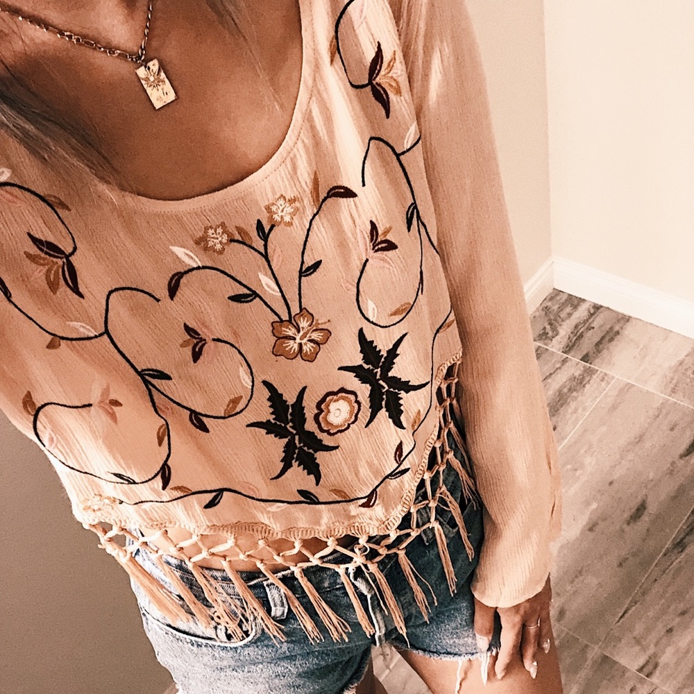 NEW* Wet Seal Embroidered Floral Top with Fringe